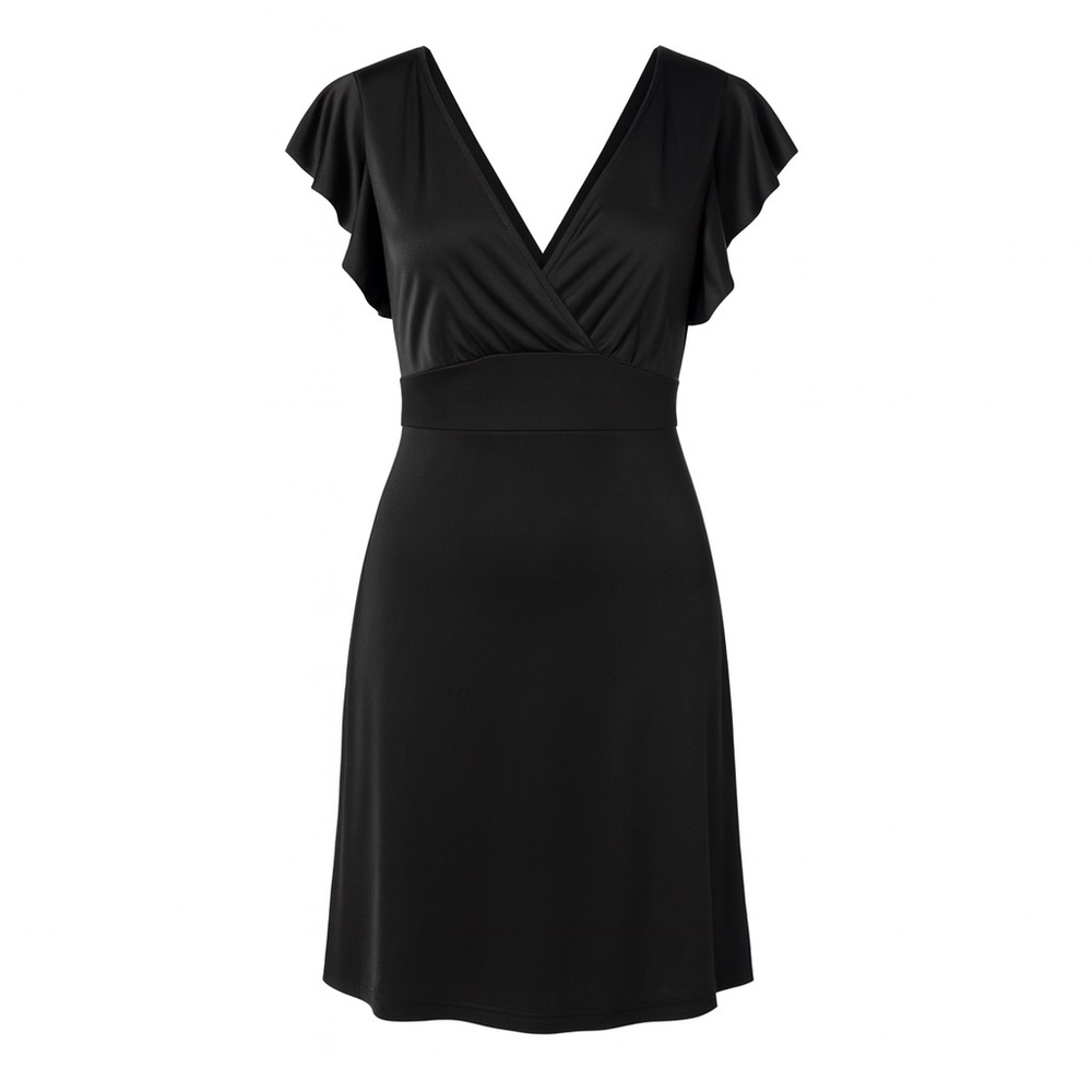 Vintage Girls Large Little Black Dress V-Neck‎ Fit And Flare Party Womens XS LBD